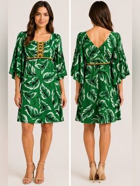 Anthropologie Vanessa Virginia Whimsical Print Leaf Musa Dress Size 2